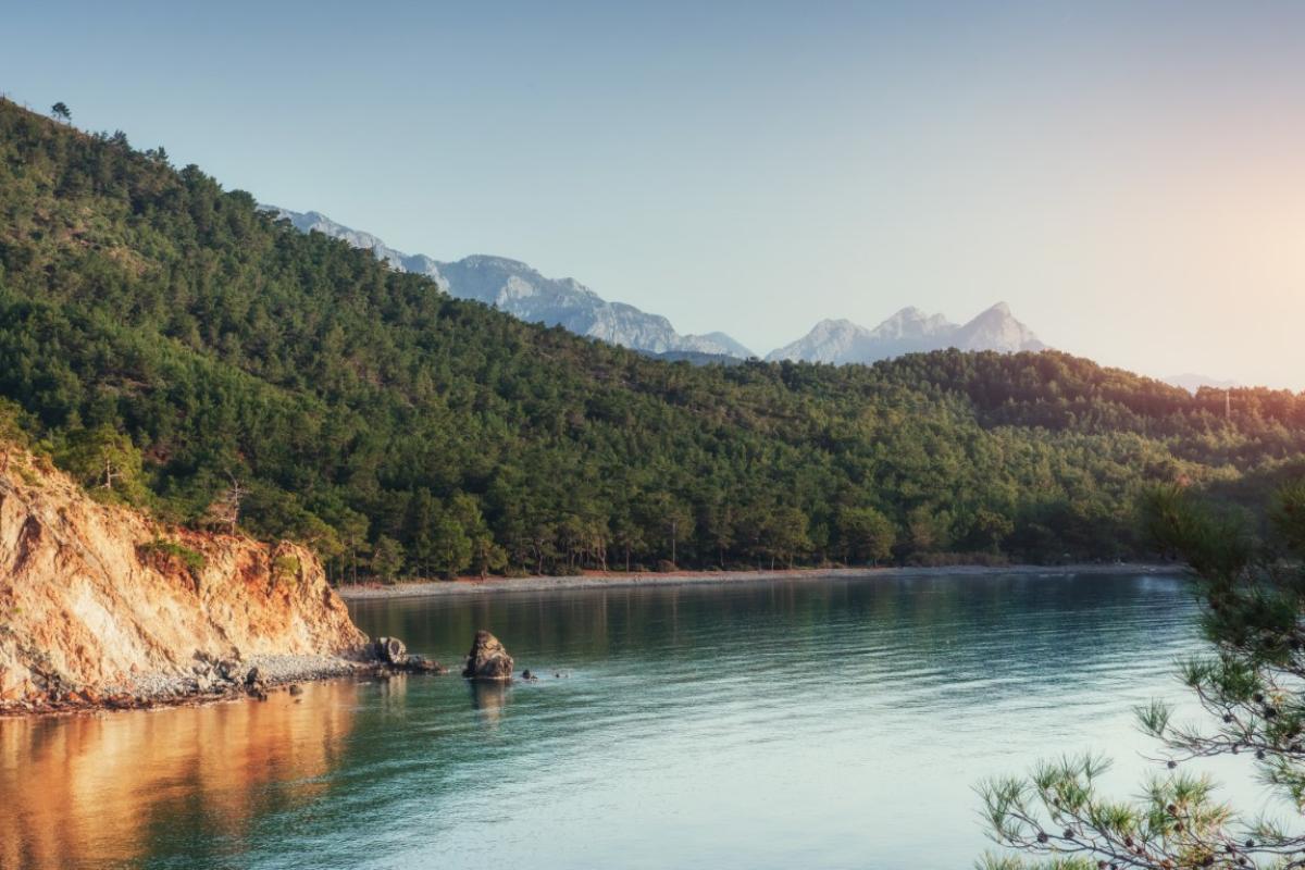 A breathtaking view of Gocek’s bays surrounded by lush pine forests.