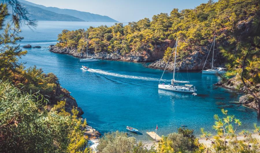 A secluded bay visited during a gulet cruise