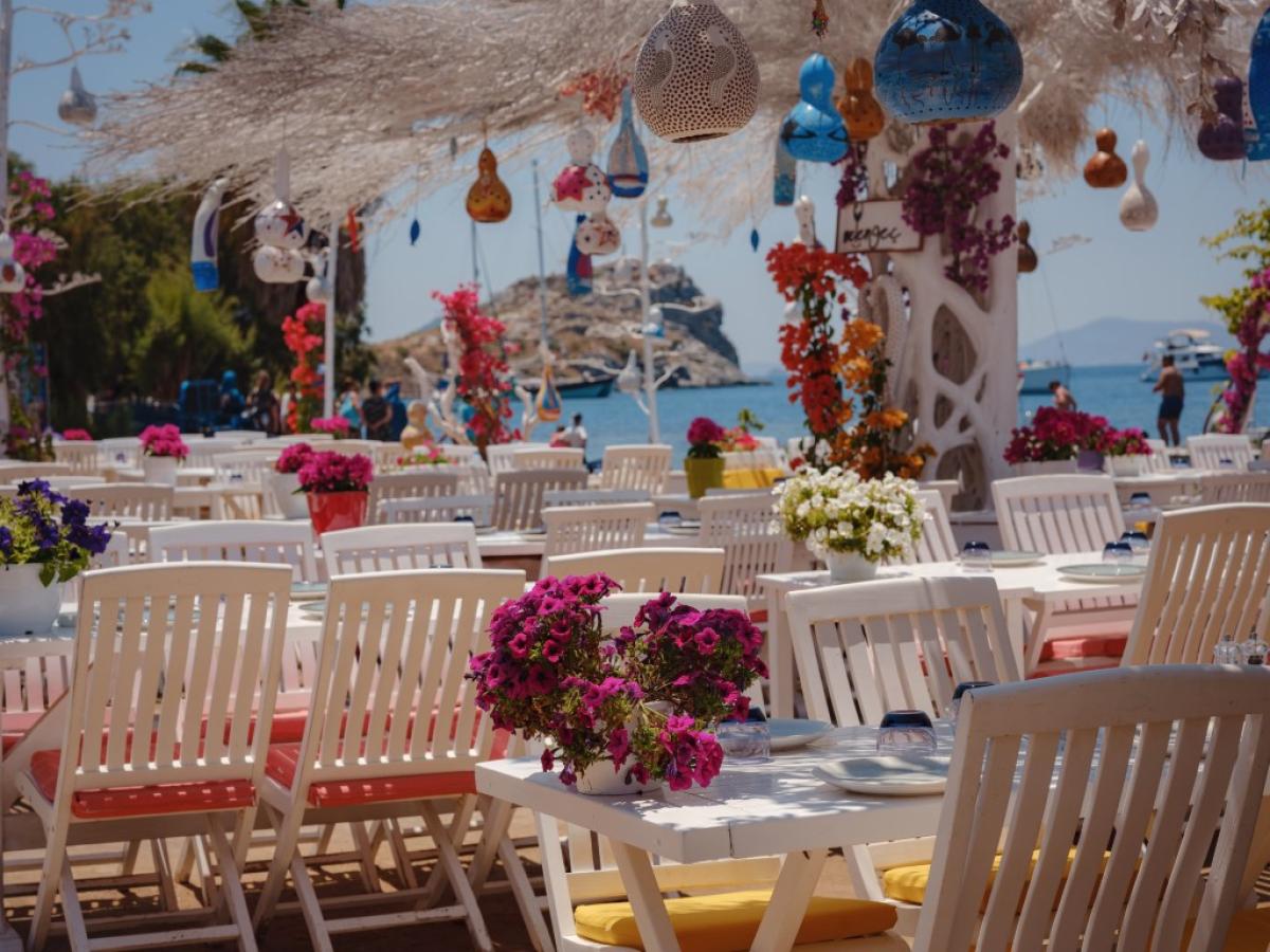 Bodrum Marina with yachts and cafes